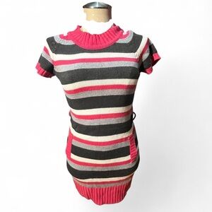 y2k vintage Striped Short Sleeve Sweater Dress